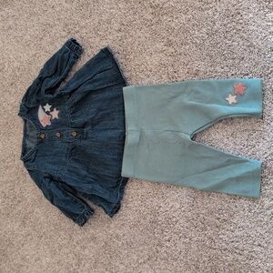 Marks & Spencer Denim Star Top and Green Cotton Leggings Set 0-3 Months